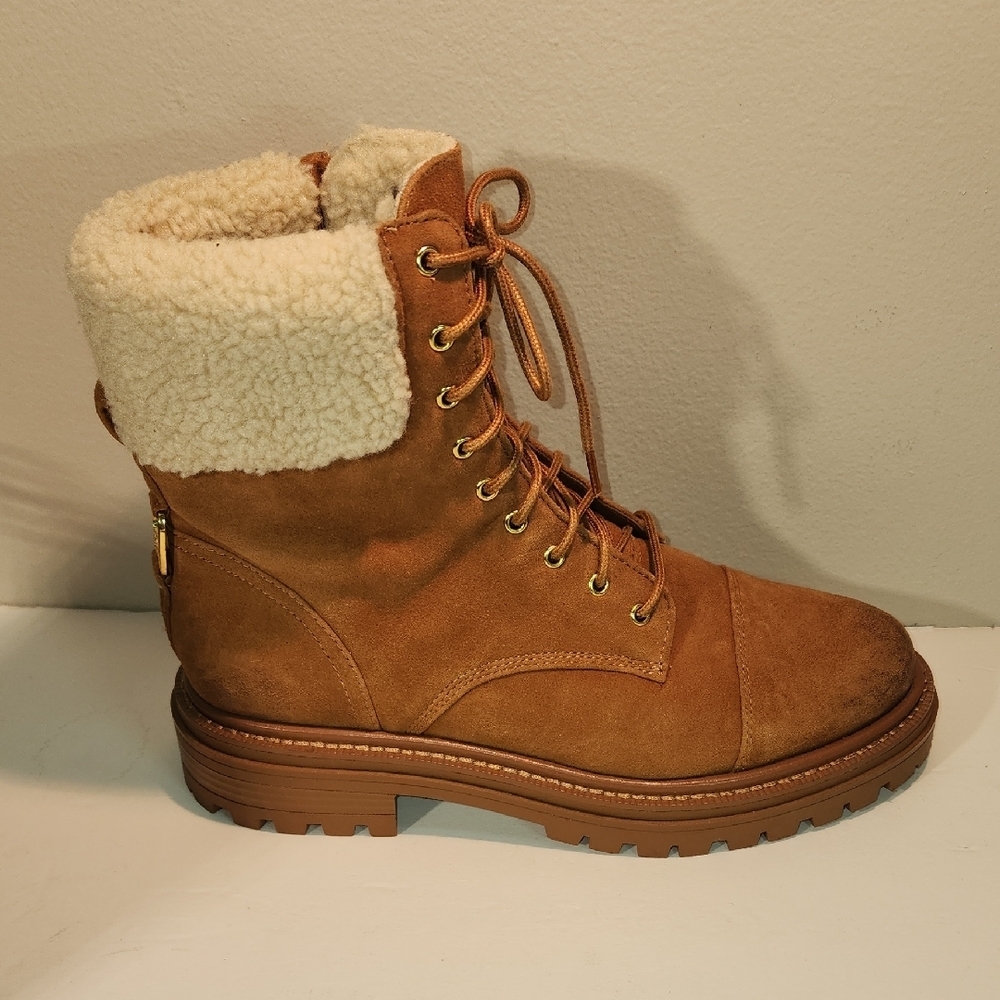 Sam Edelman Tan Lace-Up Sherpa Collar Boot